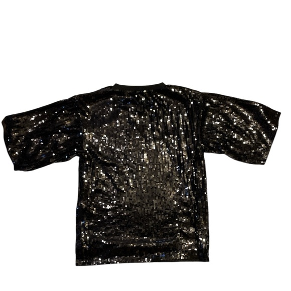 Steve Madden LATE BUT IM BEST DRE$$ED Black Sequins Silver Mini Dress SZ L - Picture 5 of 6